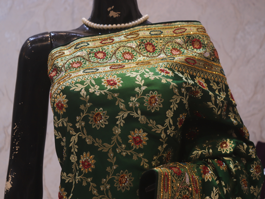 "The Amazon Green" Premium Bridal Banarasi Silk Saree