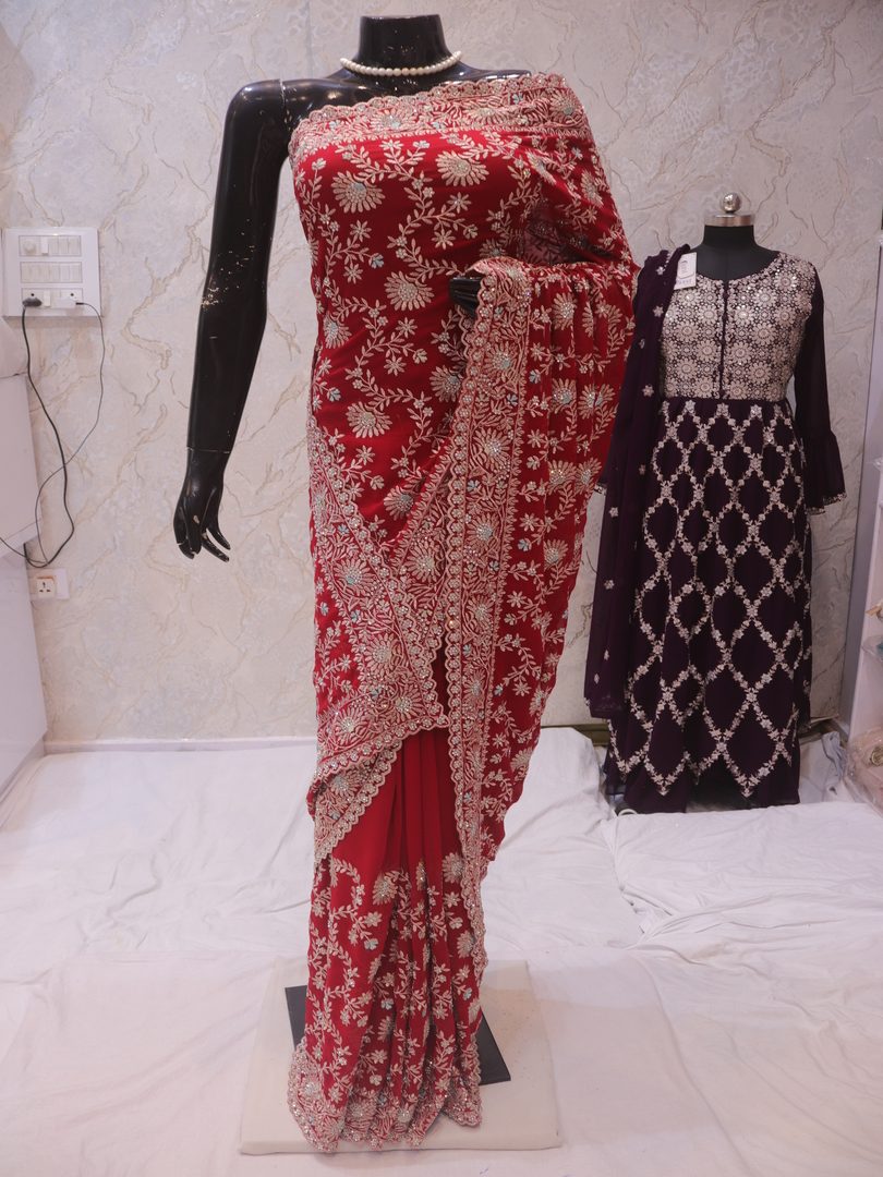 "The Persian Red" Premium Designer Saree - Image 3
