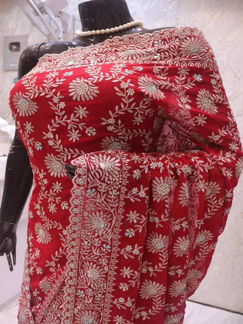 "The Persian Red" Premium Designer Saree - Image 4