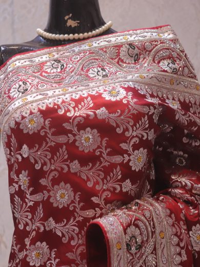 "The Maroon Splash" Premium Bridal Banarasi Silk Saree