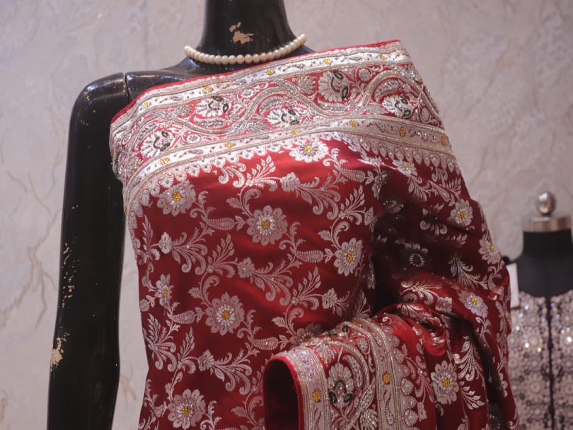 "The Maroon Splash" Premium Bridal Banarasi Silk Saree