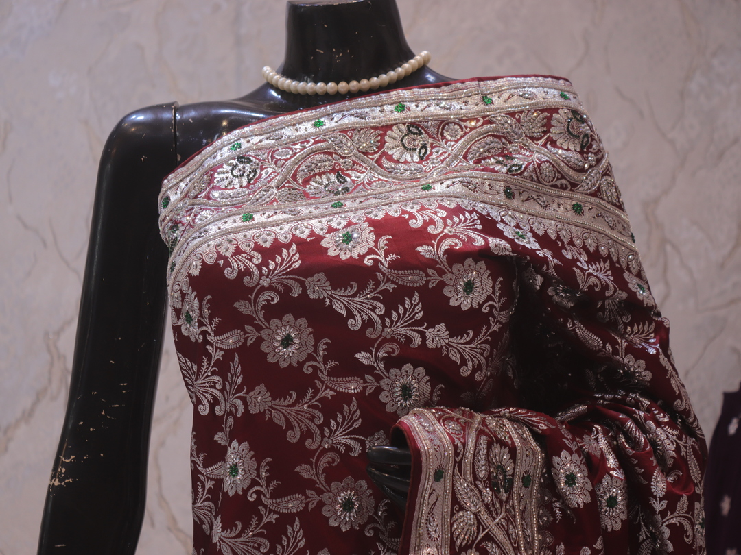"The Wine Splash" Premium Bridal Banarasi Silk Saree