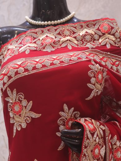 “The Stunning Red Petals” Premium Designer Saree