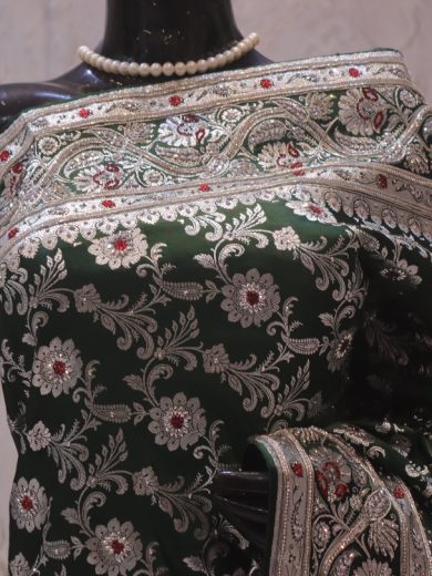 "The Green Moissanite" Premium Banarasi Silk Saree
