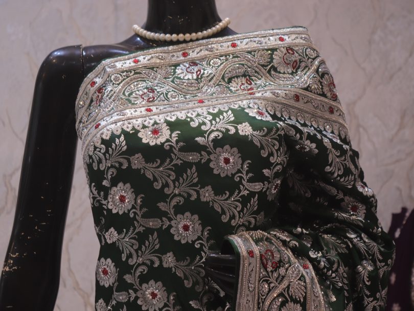 "The Green Moissanite" Premium Banarasi Silk Saree