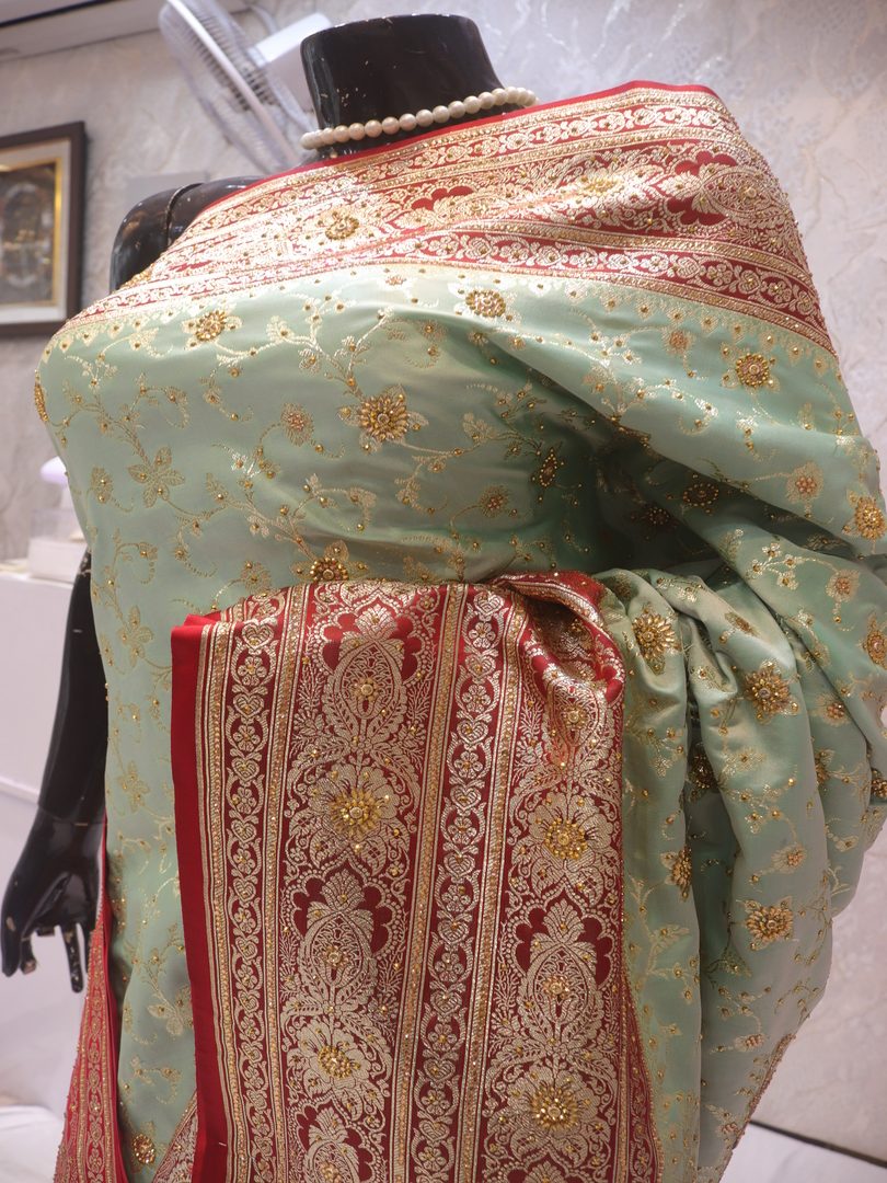"The Sea Green Duet" Vol 2 Premium Banarasi Silk Saree - Image 4