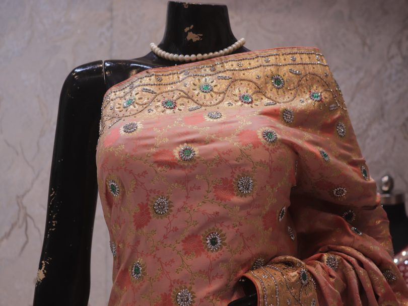 "The Peach Petals" Premium Banarasi Silk Saree