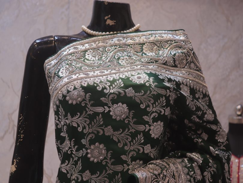 "The Bottle Green" Premium Banarasi Silk Saree