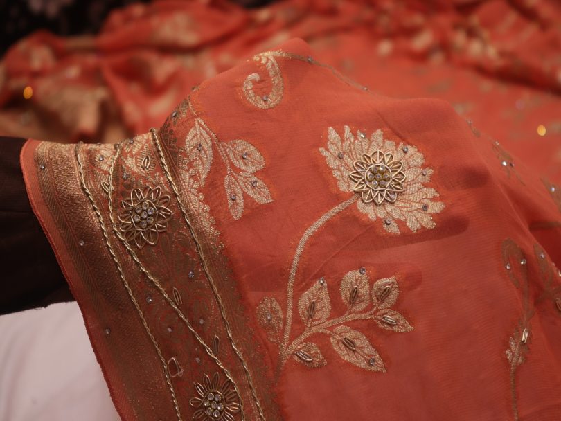 "The Aesthetic Orange" Premium Banarasi Chiffon Saree - Image 5