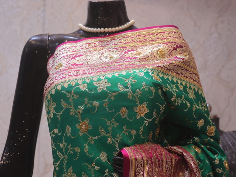 "The Persian Green Duet" Premium Banarasi Silk Saree