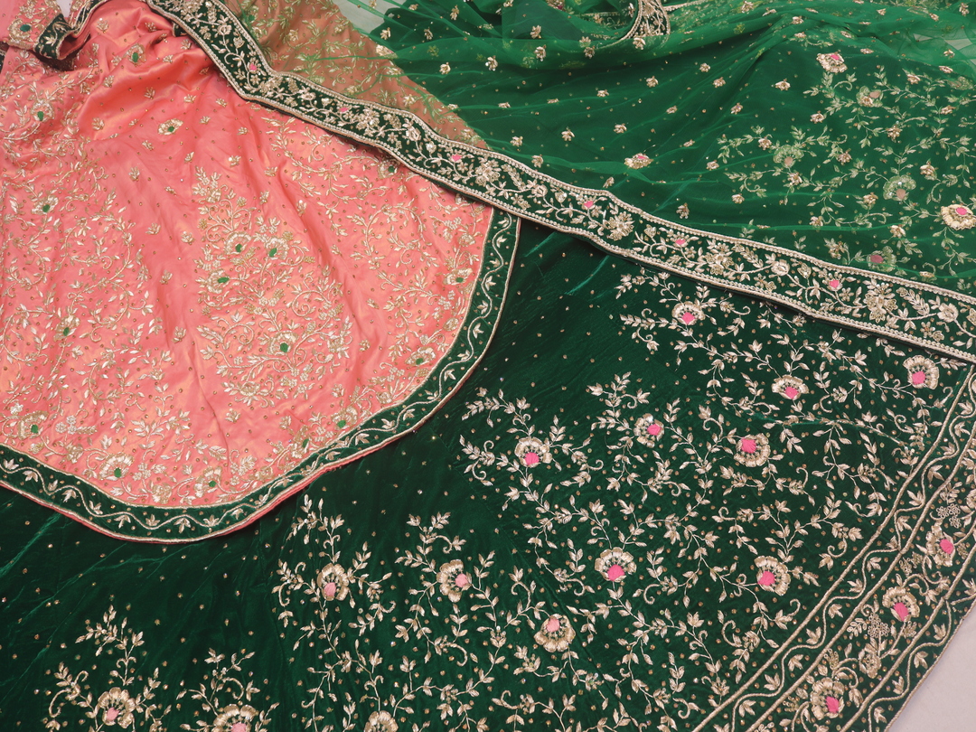 The Pich & Green Zardozi Handcrafted Lehenga - Image 5