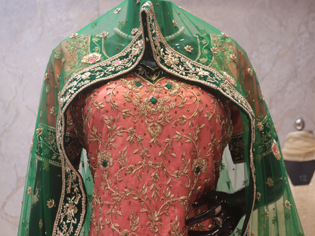 The Pich & Green Zardozi Handcrafted Lehenga