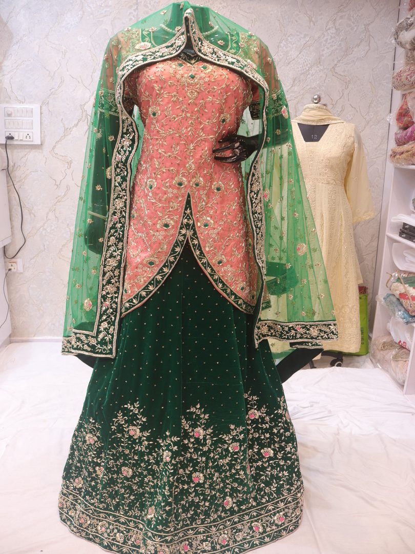 The Pich & Green Zardozi Handcrafted Lehenga - Image 3