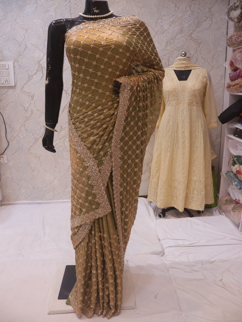 "The Golden Olive" Premium Designer Saree - Image 3