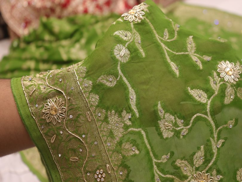 "The Kelly Green" Premium Banarasi Chiffon Saree - Image 5