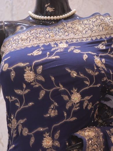 "The True Blue" Premium Banarasi Chiffon Saree