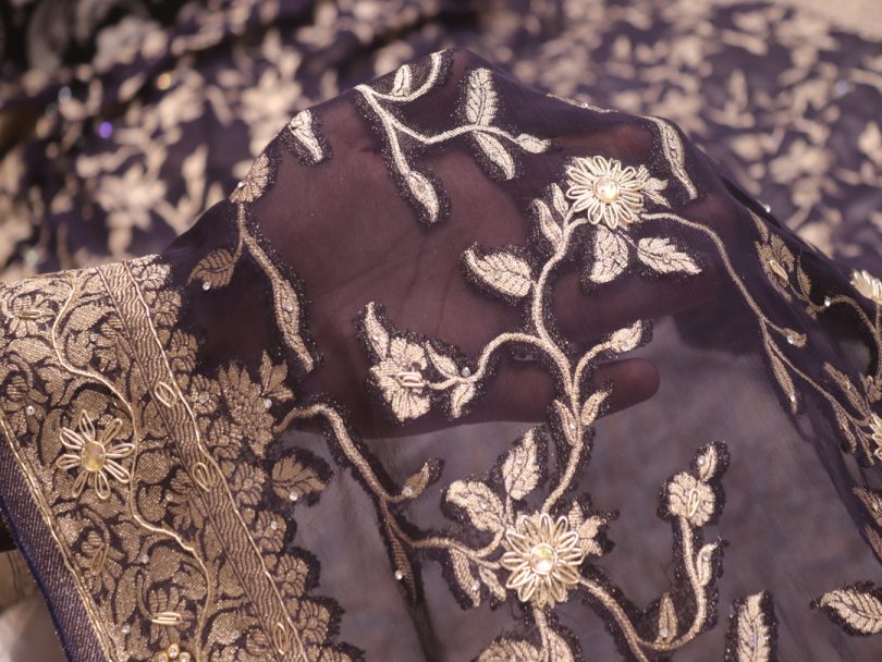 "The Oxford Blue" Premium Banarasi Chiffon Saree - Image 5