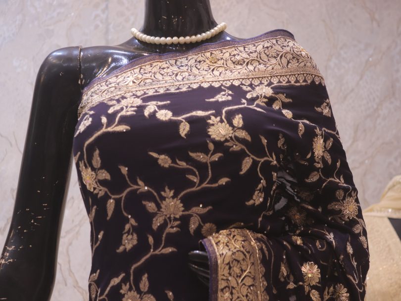 "The Oxford Blue" Premium Banarasi Chiffon Saree