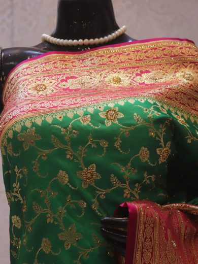 "The Tropical Green Duet" Premium Banarasi Silk Saree