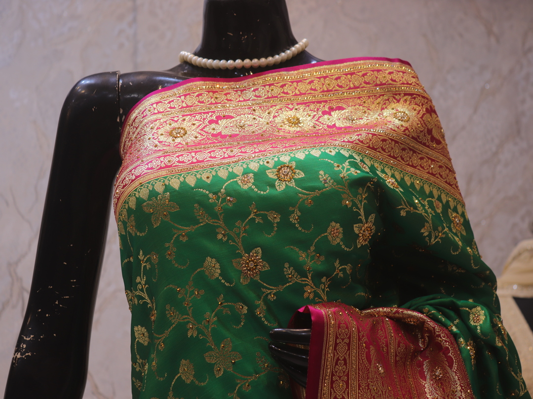 "The Tropical Green Duet" Premium Banarasi Silk Saree