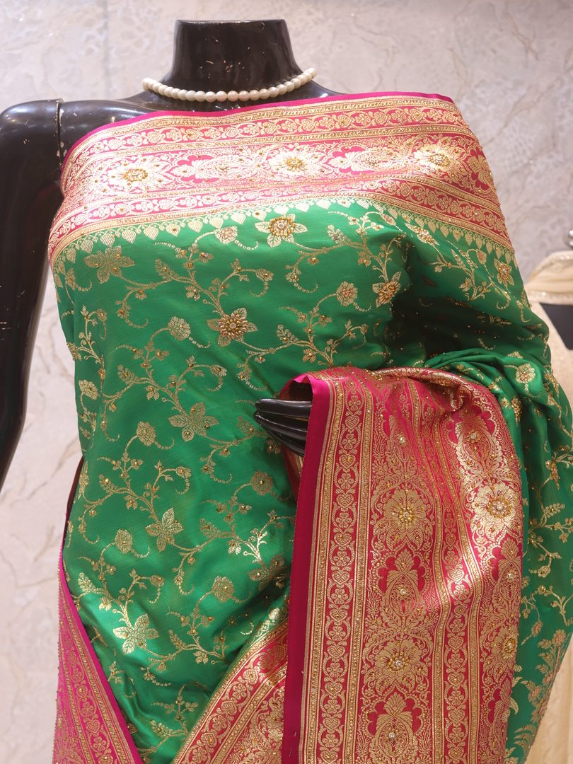 "The Tropical Green Duet" Premium Banarasi Silk Saree - Image 2