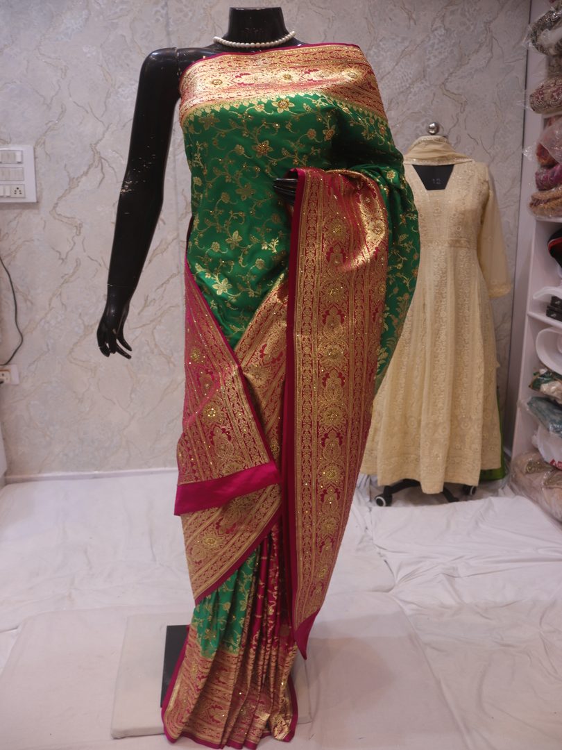 "The Tropical Green Duet" Premium Banarasi Silk Saree - Image 3
