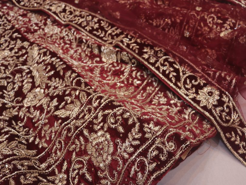 "The Maroon Crystals" Zardozi Handcrafted Lehenga - Image 5
