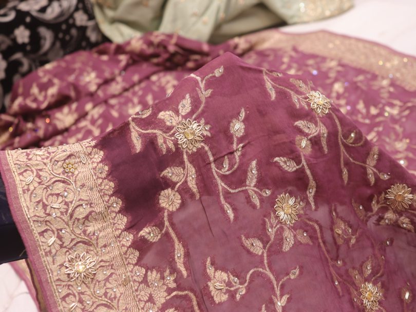 "The Dusty Purple" Premium Banarasi Chiffon Saree - Image 5