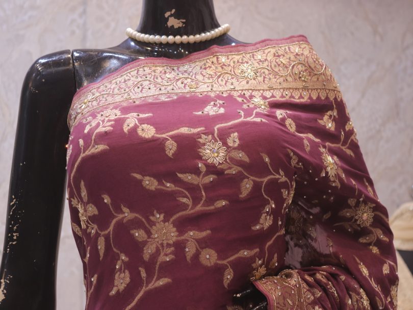 "The Dusty Purple" Premium Banarasi Chiffon Saree