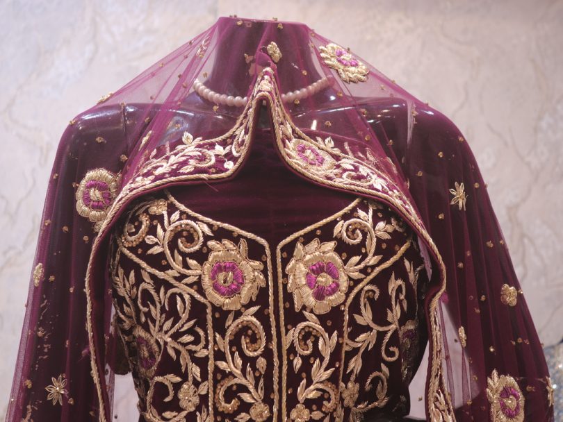 "The Wine Petals" Zardozi Handcrafted Lehenga