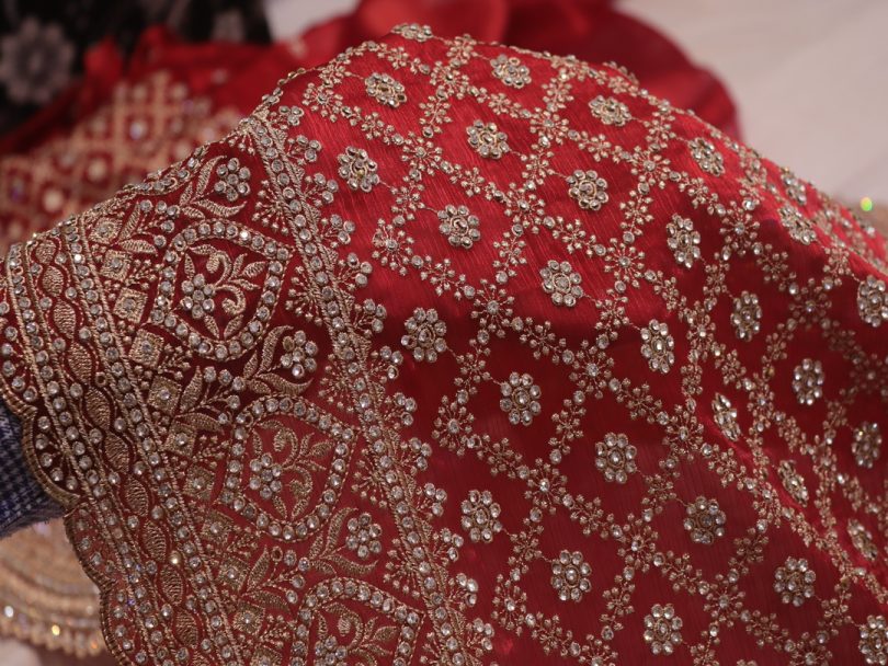 “The Stunning Red” Premium Designer Saree with Veil - Image 5