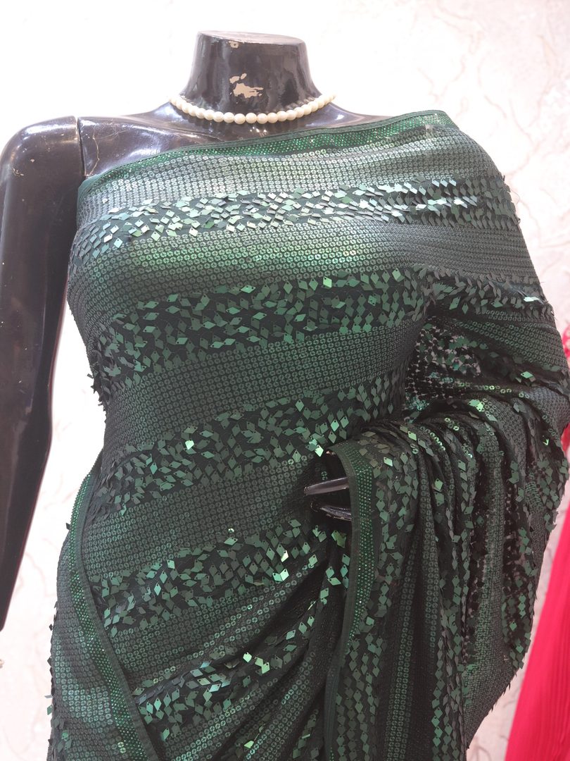 "The Dark Pine Green" Premium Designer Saree - Image 2