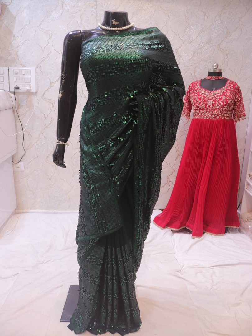 "The Dark Pine Green" Premium Designer Saree - Image 3