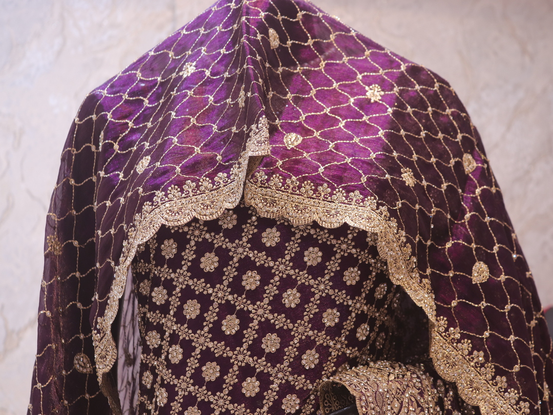 “The True Purple” Premium Designer Saree With Veil
