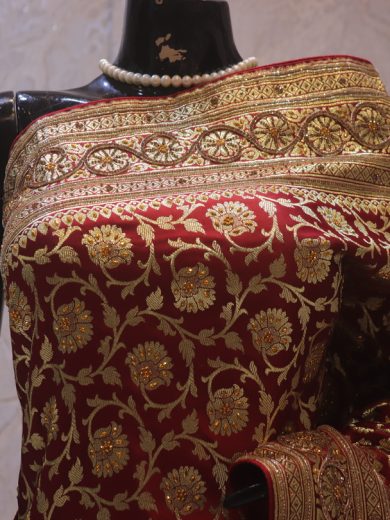 “The Sangria Red” Premium Banarasi Silk Saree