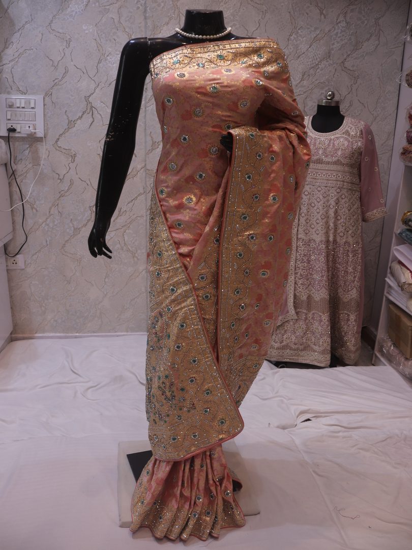 "The Peach Petals" Premium Banarasi Silk Saree - Image 3