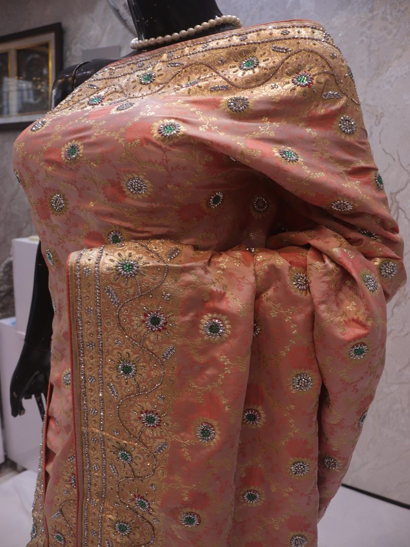 "The Peach Petals" Premium Banarasi Silk Saree - Image 4