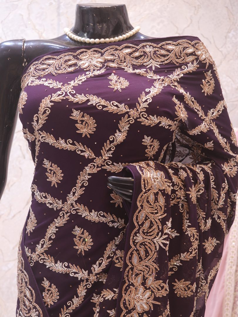“The Dark Purple” Premium Designer Saree - Image 2