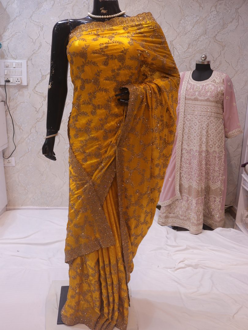 “The Metallic Yellow” Premium Designer Saree - Image 3