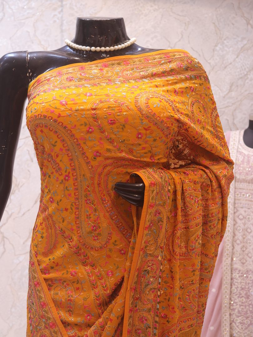 "The Daffodil Yellow" Premium Rajwadi Saree - Image 2