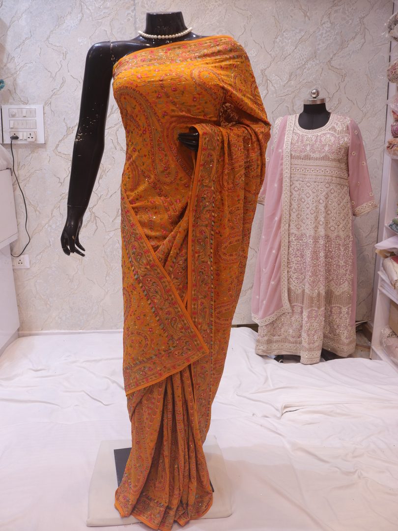 "The Daffodil Yellow" Premium Rajwadi Saree - Image 3