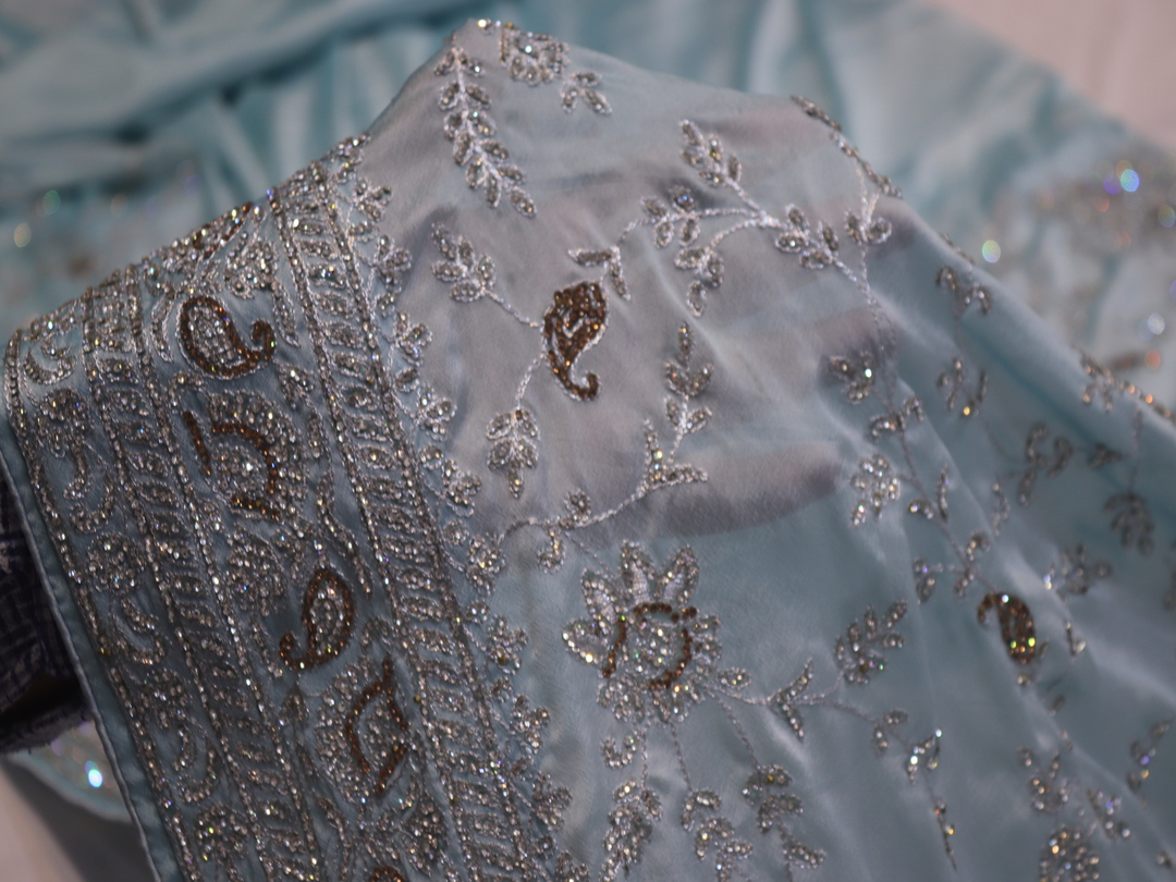 "The Powder Blue" Premium Designer Saree - Image 5