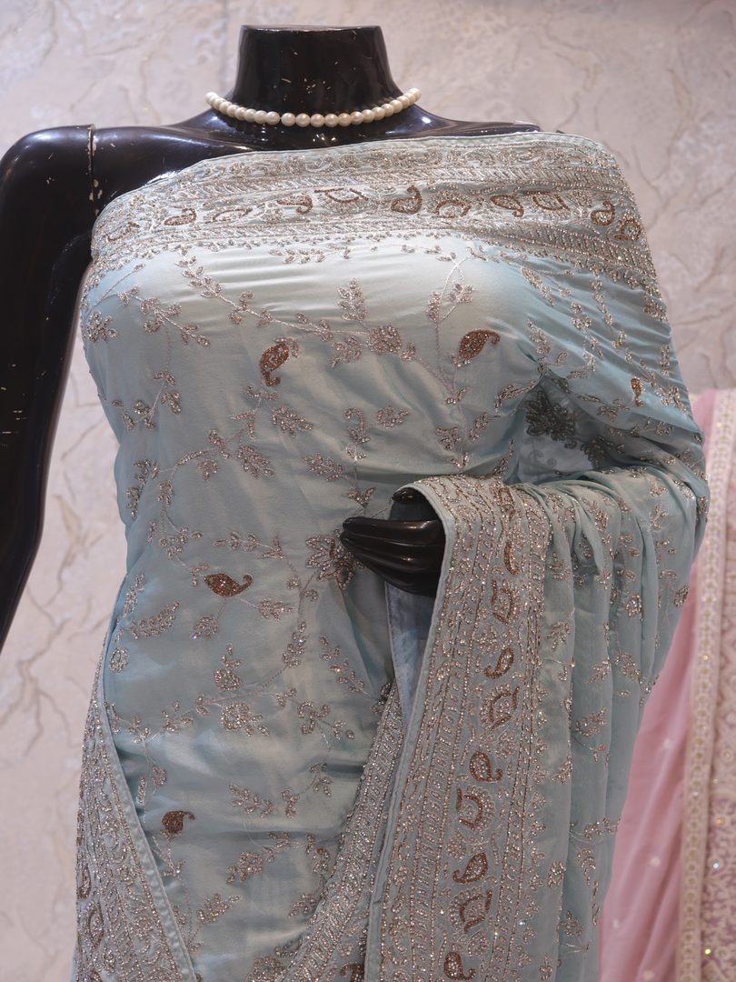 "The Powder Blue" Premium Designer Saree - Image 2