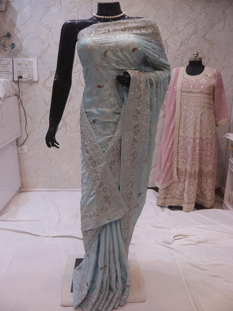 "The Powder Blue" Premium Designer Saree - Image 3