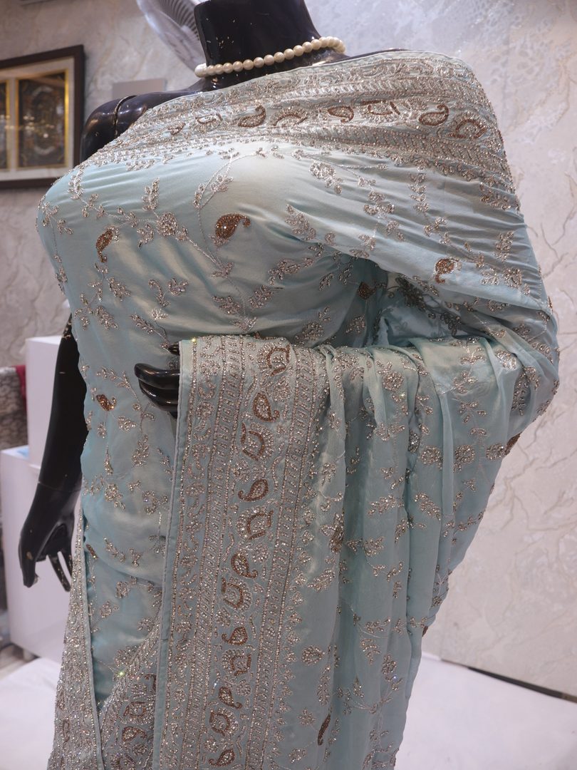 "The Powder Blue" Premium Designer Saree - Image 4
