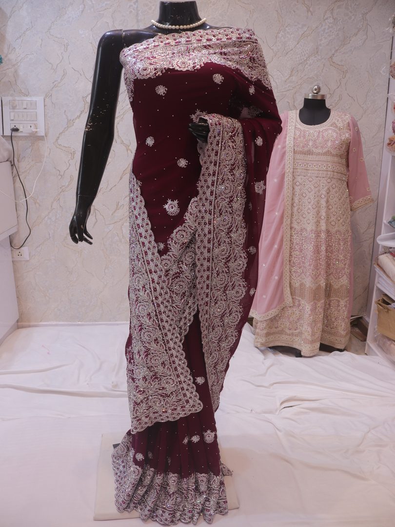 “The Wine Splash” Premium Designer Saree - Image 3