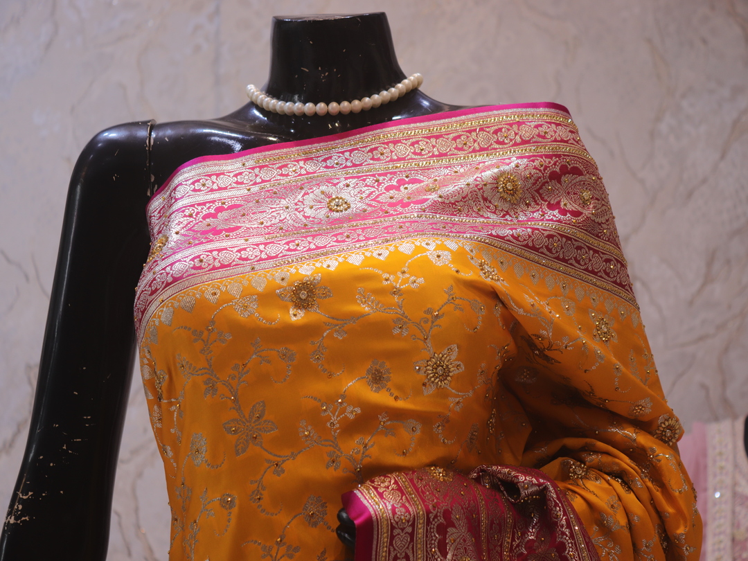 "The Titanium Yellow" Premium Banarasi Silk Saree