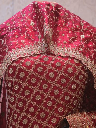 “The Ruber Pink” Premium Designer Saree with Veil