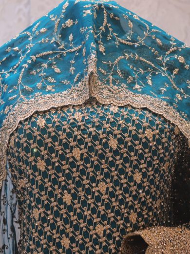 "The Peacock Blue" Premium Designer Saree with Veil