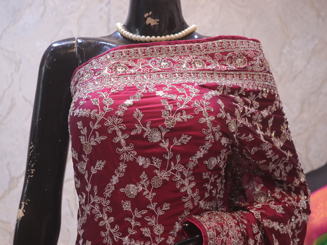 “The Raspberry Glace” Premium Designer Saree